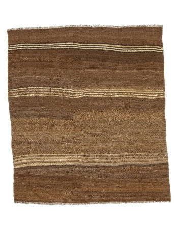 Striped Vintage Small Brown Kilim Rug - 3`7" x 3`9"
