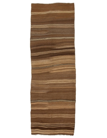 Natural Brown Striped Kilim Runner - 3`5" x 11`8"