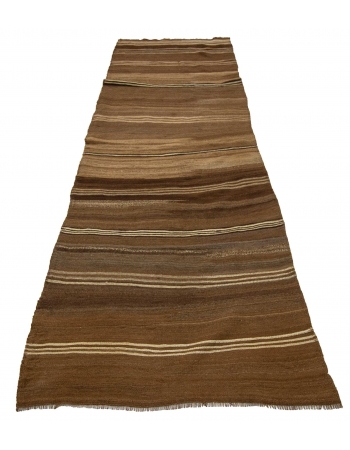 Natural Brown Striped Kilim Runner - 3`5" x 11`8"