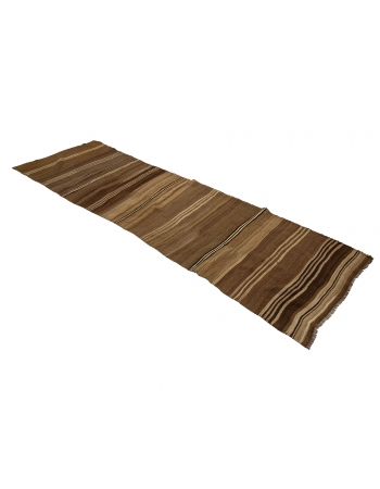 Natural Brown Striped Kilim Runner - 3`5" x 11`8"