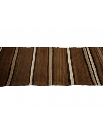 Striped Vintage Brown Natural Kilim Runner - 3`11" x 11`2"