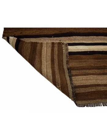 Striped Vintage Brown Natural Kilim Runner - 3`11" x 11`2"