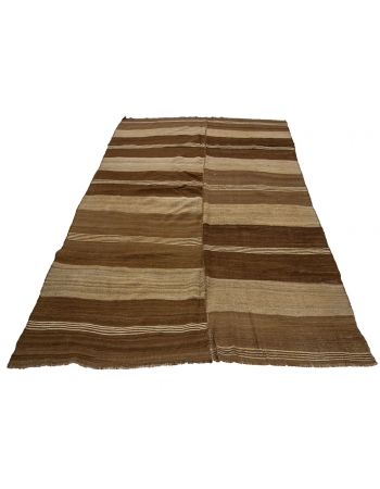 Brown Natural Handwoven Vintage Kilim Rug - 6`7" x 9`8"