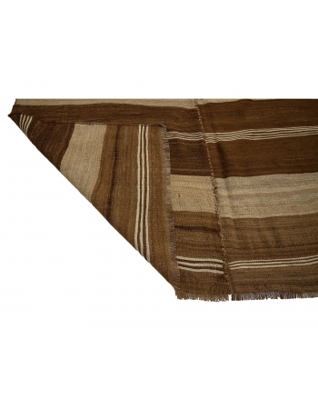 Brown Natural Handwoven Vintage Kilim Rug - 6`7" x 9`8"