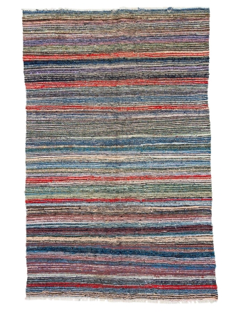 Handwoven Vintage Colorful Rag Rug - 5`3" x 8`0"