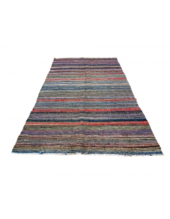 Handwoven Vintage Colorful Rag Rug - 5`3" x 8`0"