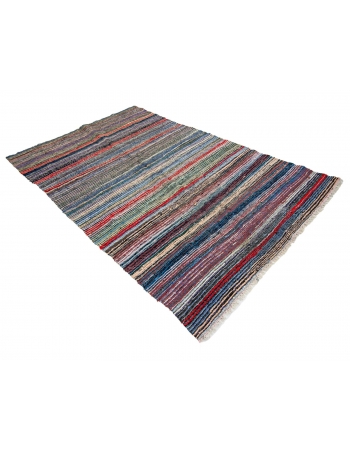 Handwoven Vintage Colorful Rag Rug - 5`3" x 8`0"