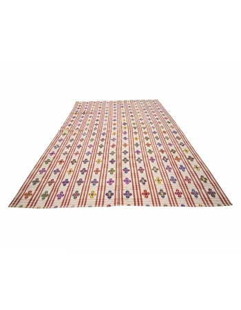 Large Vintage Handwoven Embroidered Kilim - 7`5" x 11`0"