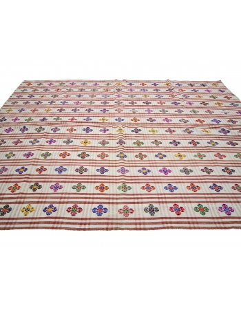 Large Vintage Handwoven Embroidered Kilim - 7`5" x 11`0"