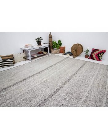 Large Modern Vintage Turkish Gray Kilim Rug - 8`8" x 12`8"