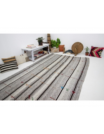 Striped Vintage Modern Turkish Kilim Rug - 5`11" x 11`6"