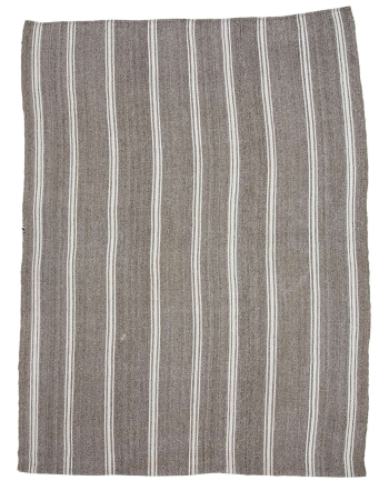 Gray & White Striped Large Kilim Rug - 9`4" x 12`2"