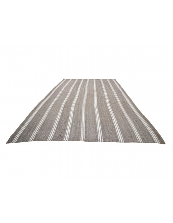 Gray & White Striped Large Kilim Rug - 9`4" x 12`2"