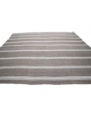 Gray & White Striped Large Kilim Rug - 9`4" x 12`2"