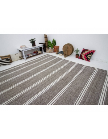 Gray & White Striped Large Kilim Rug - 9`4" x 12`2"