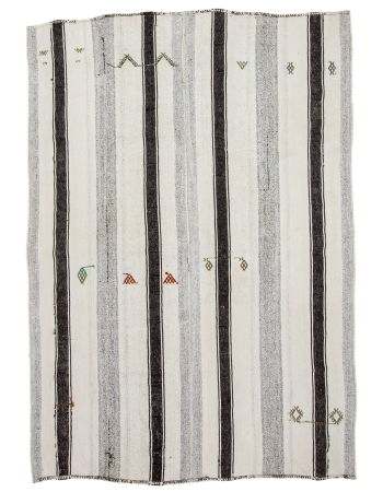 Striped Vintage Modern Turkish Kilim Rug - 7`1" x 9`11"