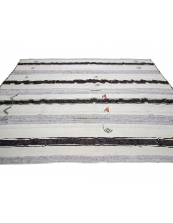 Striped Vintage Modern Turkish Kilim Rug - 7`1" x 9`11"