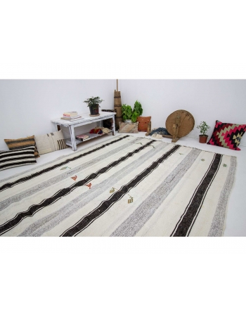 Striped Vintage Modern Turkish Kilim Rug - 7`1" x 9`11"