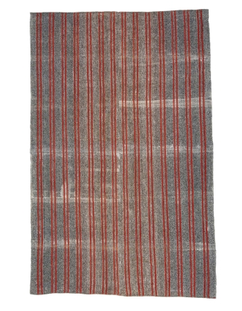 Red & Gray Striped Vintage Kilim Rug - 7`1" x 11`2"