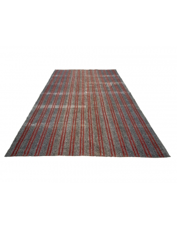 Red & Gray Striped Vintage Kilim Rug - 7`1" x 11`2"