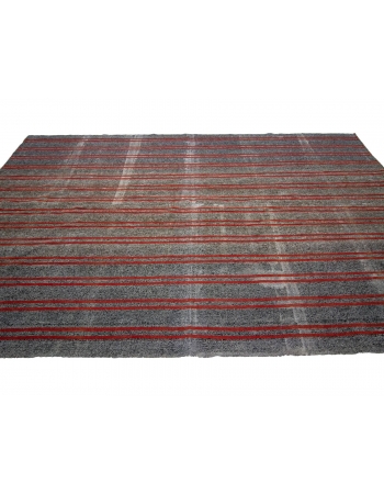 Red & Gray Striped Vintage Kilim Rug - 7`1" x 11`2"