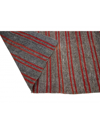 Red & Gray Striped Vintage Kilim Rug - 7`1" x 11`2"