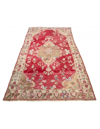 Red Vintage Turkish Konya Rug - 4`7" x 7`1"