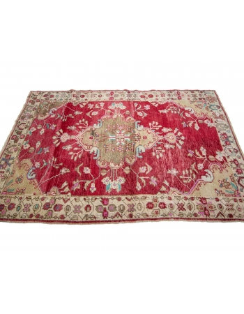 Red Vintage Turkish Konya Rug - 4`7" x 7`1"