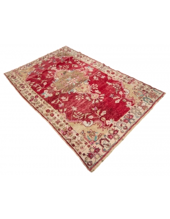 Red Vintage Turkish Konya Rug - 4`7" x 7`1"