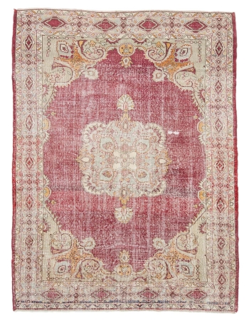 Distressed Vintage Turkish Oushak Rug - 5`11" x 8`0"