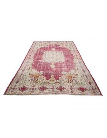 Distressed Vintage Turkish Oushak Rug - 5`11" x 8`0"