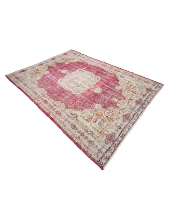 Distressed Vintage Turkish Oushak Rug - 5`11" x 8`0"