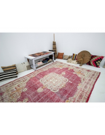 Distressed Vintage Turkish Oushak Rug - 5`11" x 8`0"