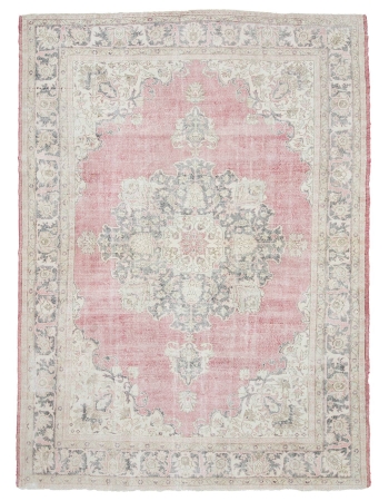 Large Washed Out Vintage Turkish Oushak Rug - 9`5" x 13`5"