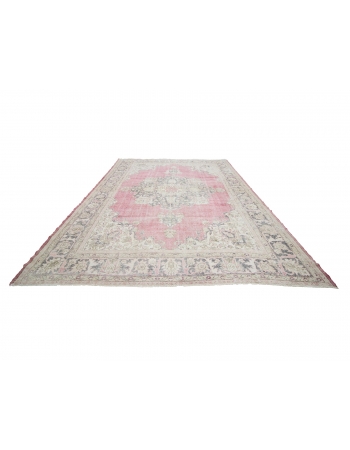 Large Washed Out Vintage Turkish Oushak Rug - 9`5" x 13`5"