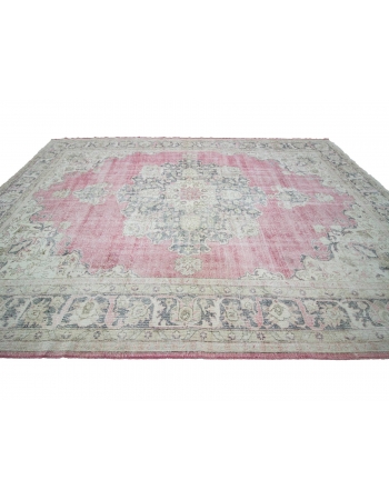 Large Washed Out Vintage Turkish Oushak Rug - 9`5" x 13`5"