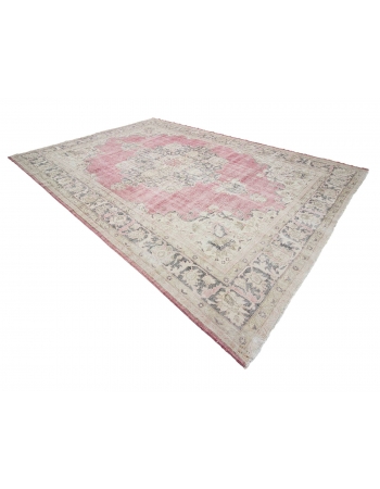 Large Washed Out Vintage Turkish Oushak Rug - 9`5" x 13`5"