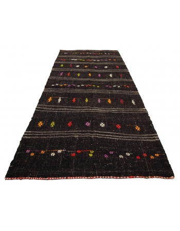 Embroidered Vintage Goat Hair Kilim Rug - 5`5" x 10`7"