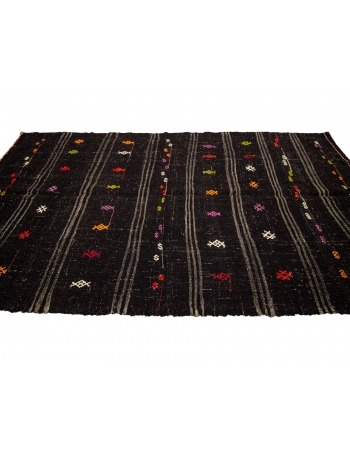 Embroidered Vintage Goat Hair Kilim Rug - 5`5" x 10`7"