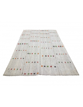 Embroidered Vintage Gray Kilim Rug - 5`2" x 6`8"