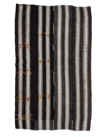 Striped Gray & Black Vintage Kilim - 6`5" x 10`5"