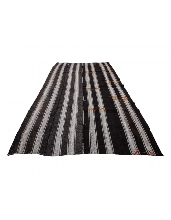 Striped Gray & Black Vintage Kilim - 6`5" x 10`5"