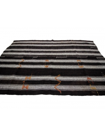 Striped Gray & Black Vintage Kilim - 6`5" x 10`5"