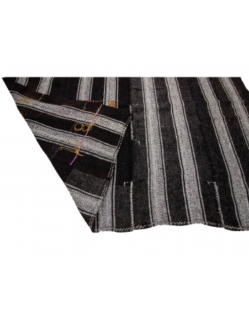Striped Gray & Black Vintage Kilim - 6`5" x 10`5"