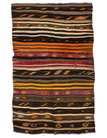 Striped Decorative Vintage Kilim Rug - 5`11" x 9`4"