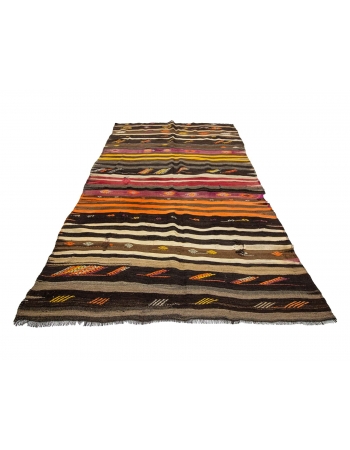 Striped Decorative Vintage Kilim Rug - 5`11" x 9`4"