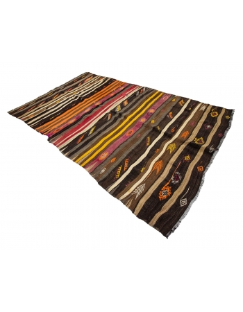 Striped Decorative Vintage Kilim Rug - 5`11" x 9`4"