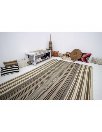 Striped Modern Vintage Turkish Kilim  - 5`11" x 10`8"