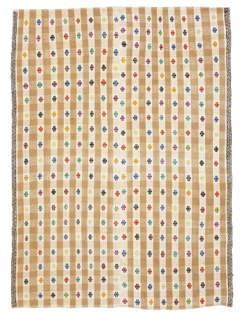 Embroidered Vintage Turkish Kilim Rug - 6`1" x 8`2"