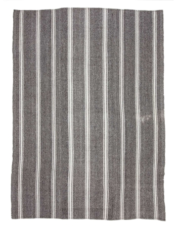 Gray & White Striped Large Kilim Rug - 8`2" x 11`3"